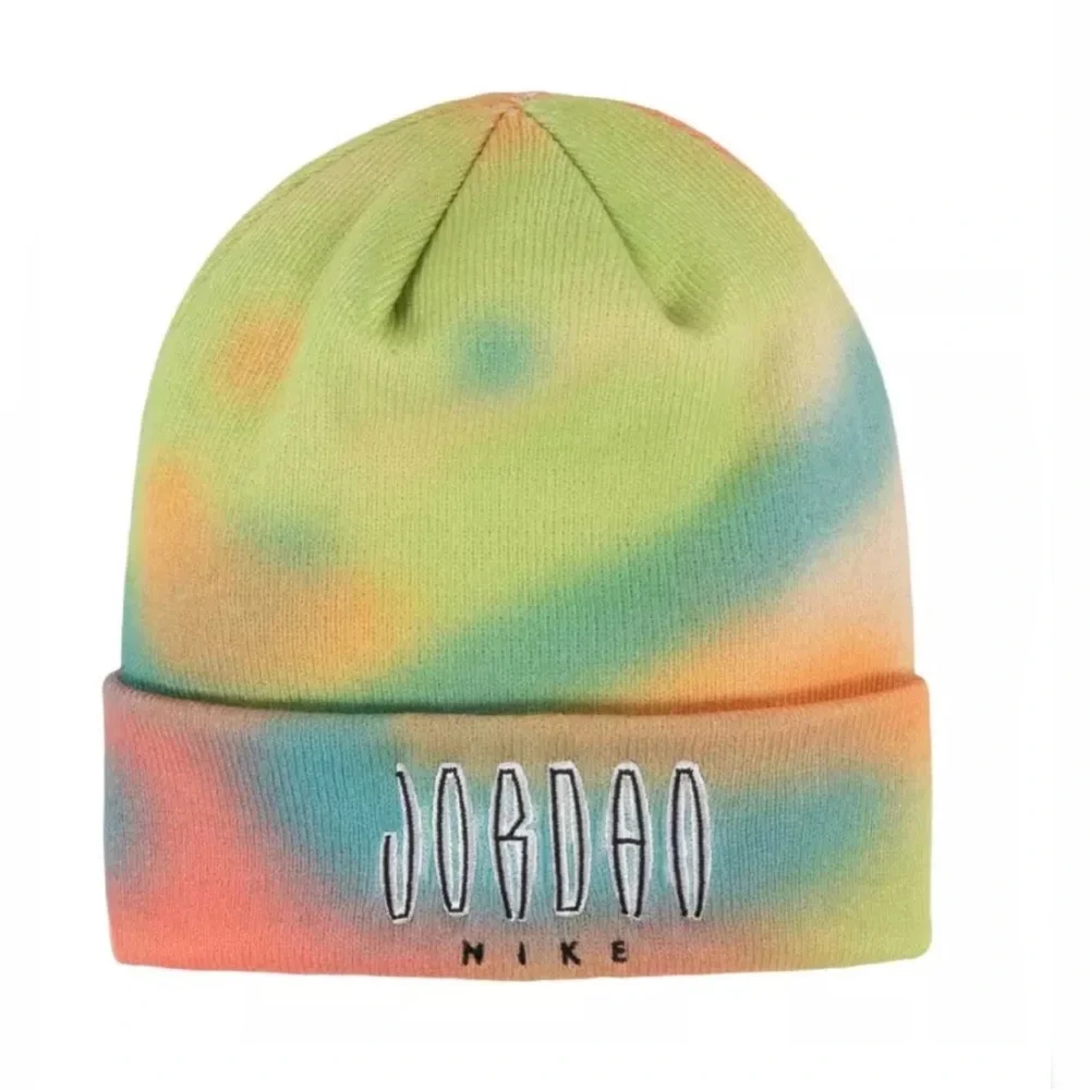 Retro Tie Dye cuff Beanie hat big kids boys nike Air Jordan yellow green orange